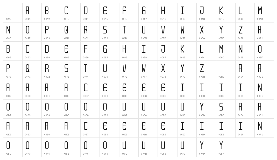 XForce Bold Character Map