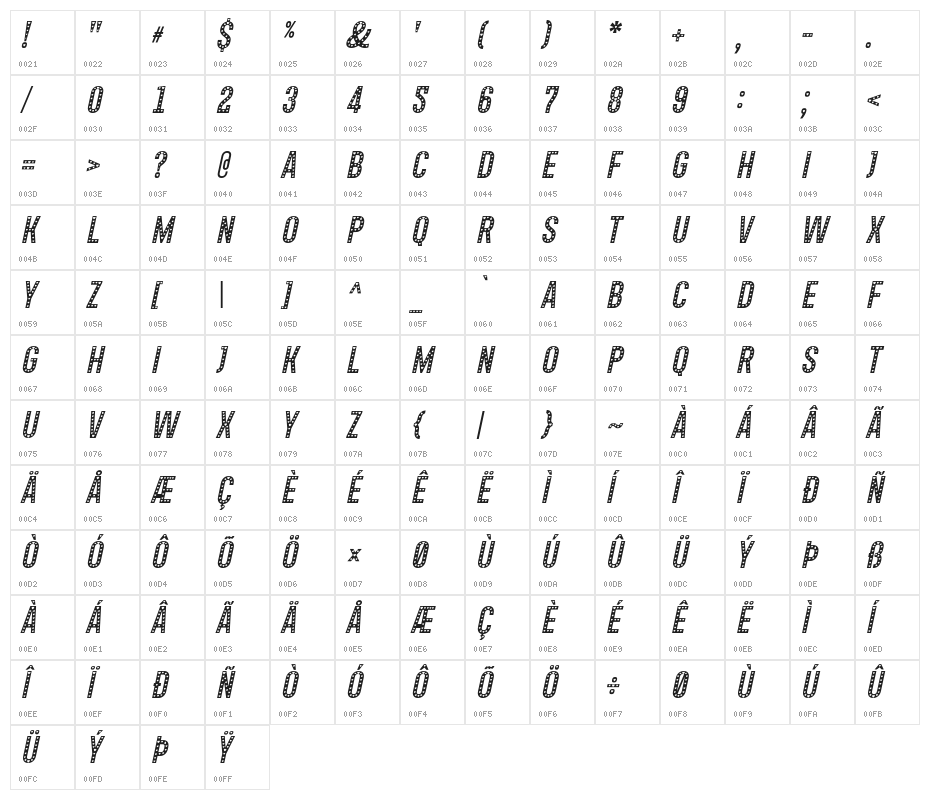 Xhers Alove Italic Character Map