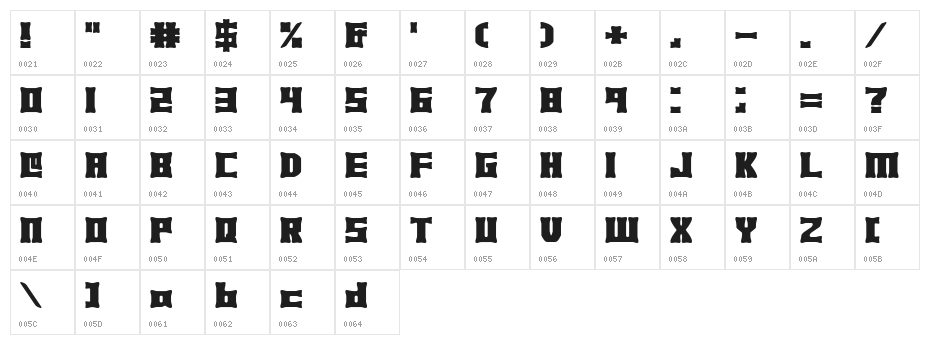 Xhume BRK Character Map