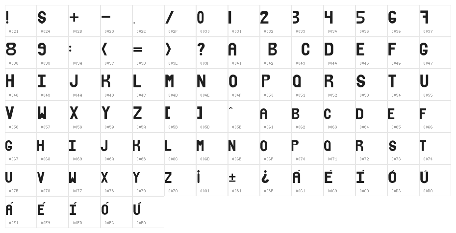xhalfont Character Map