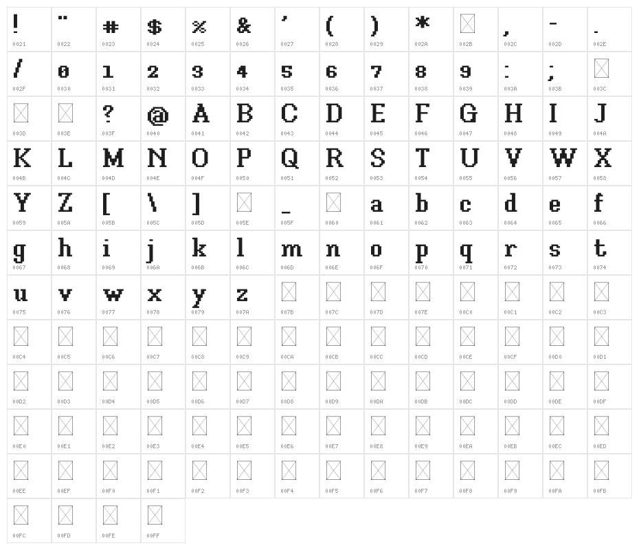 Xilla Bold Character Map