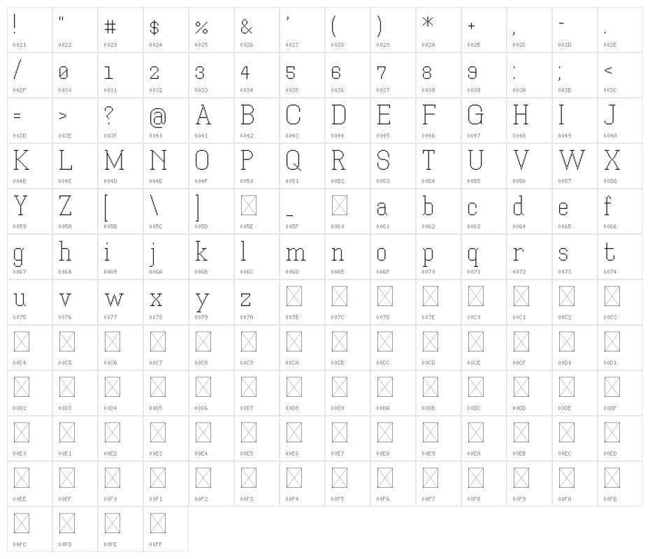 Xilla Pro Regular Character Map