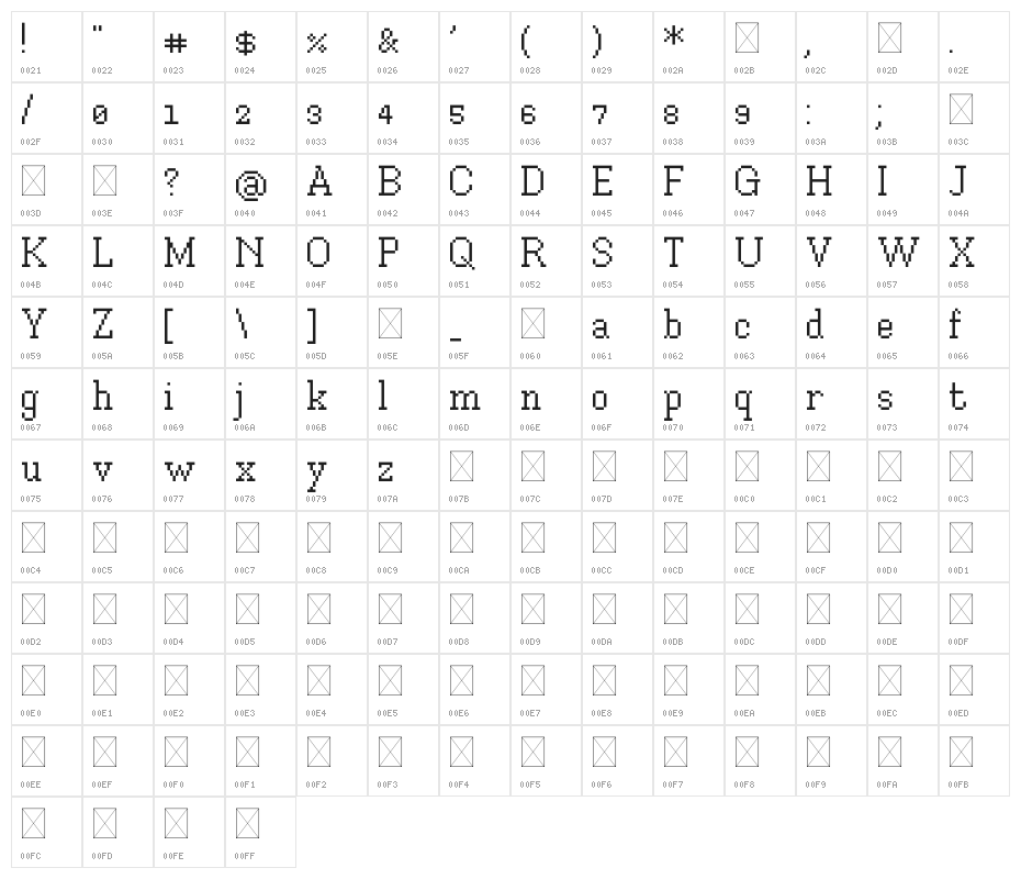 Xilla Regular Character Map