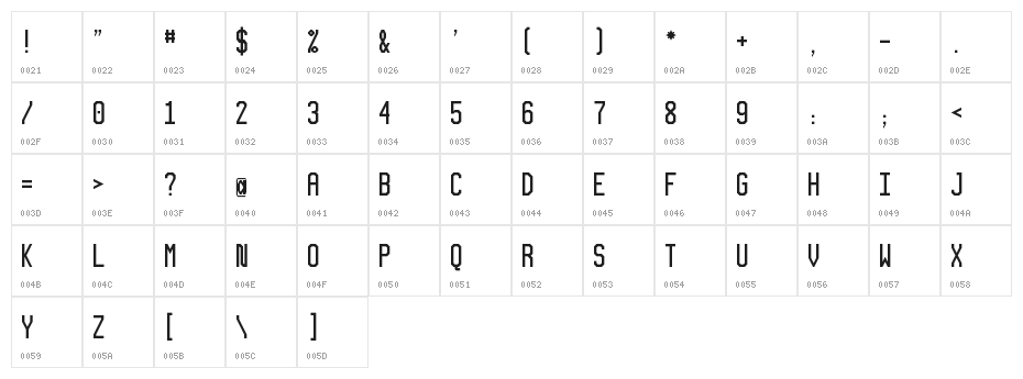 XLMonoAlt Regular Character Map
