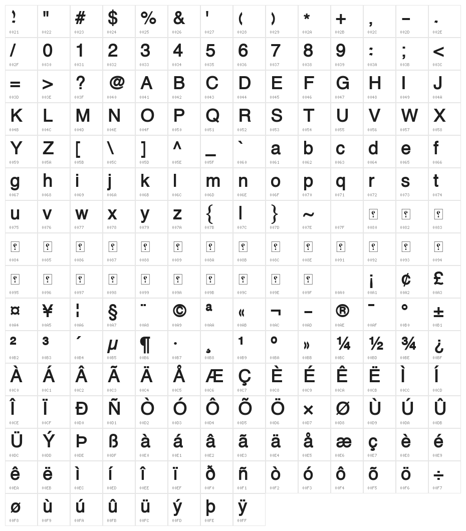 XM Vahid Bold Character Map