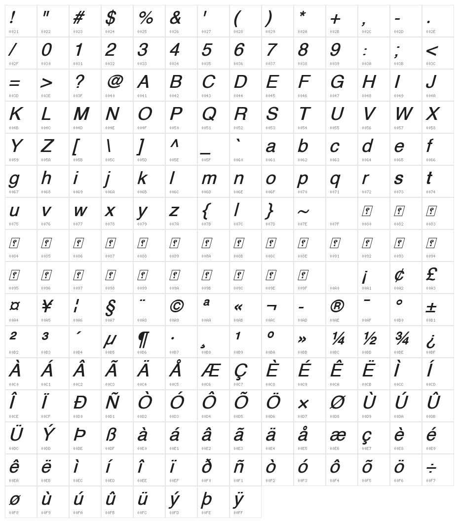 XM Yermook Bold Italic Character Map