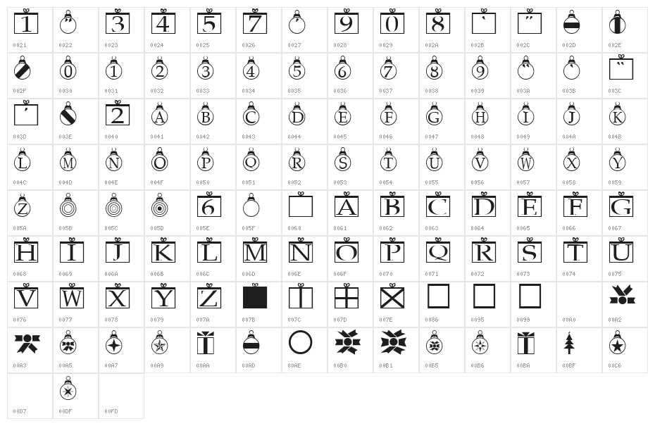 Xmas Regular Character Map