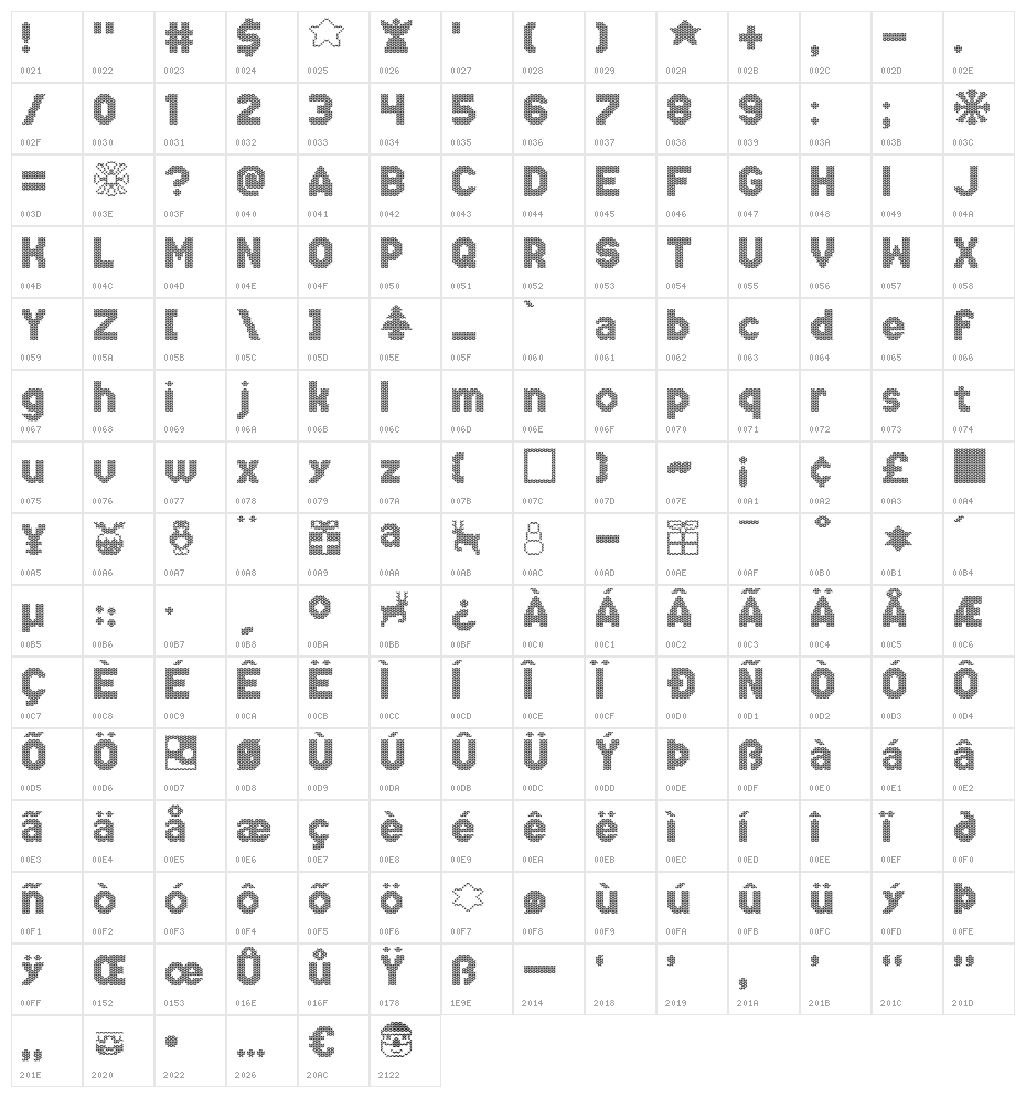 Xmas Sweater Stitch Character Map