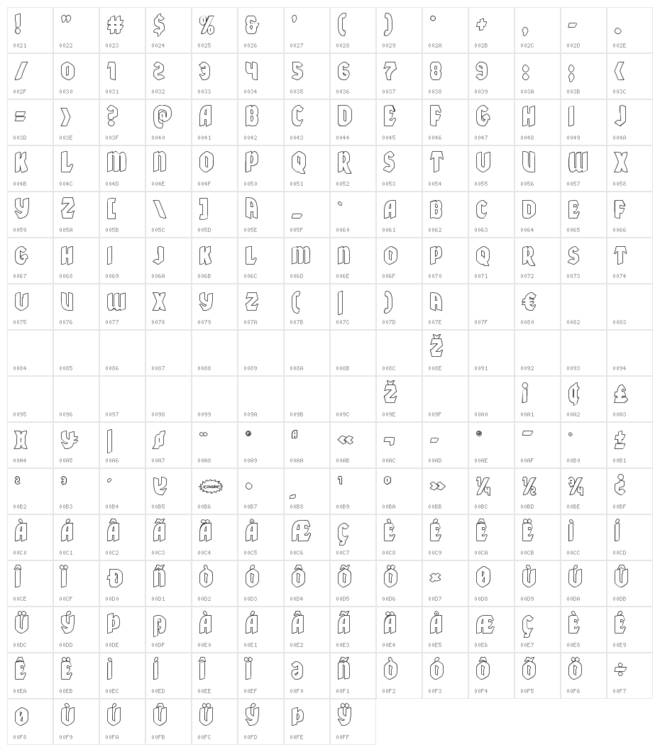 Xmas Xpress Outline Character Map