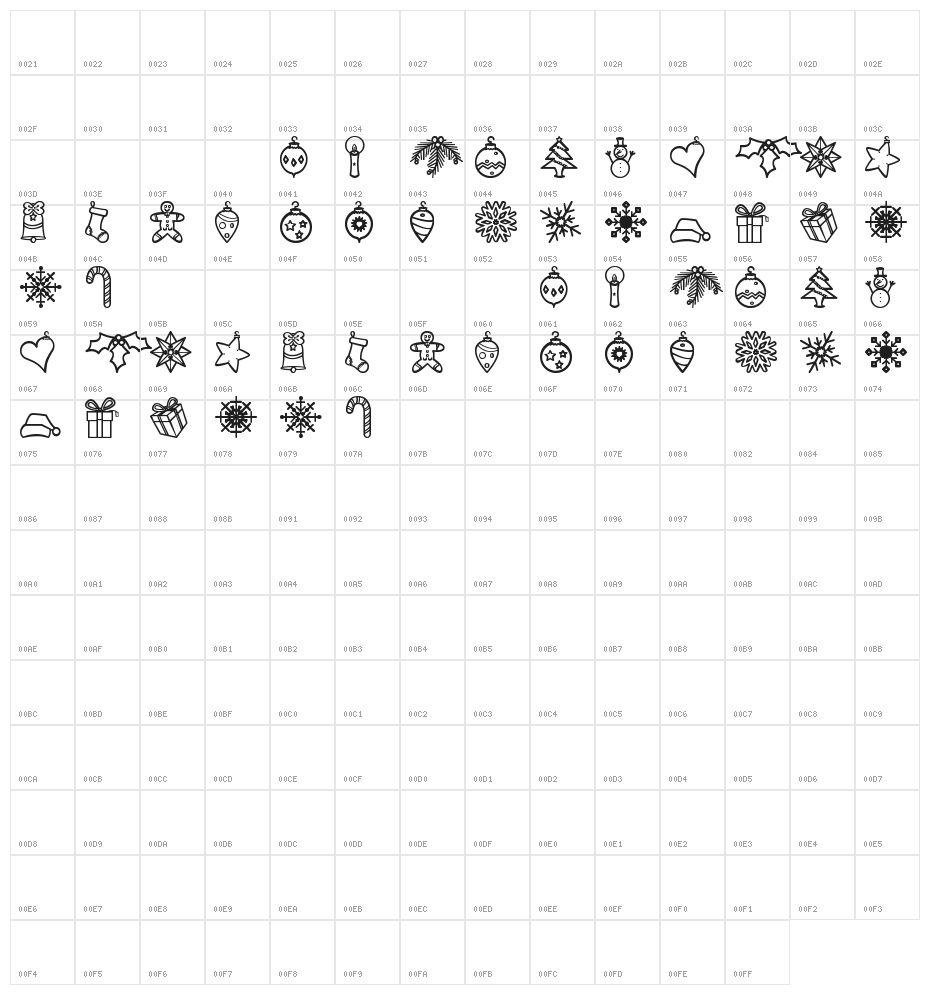 Xmasbats St Character Map