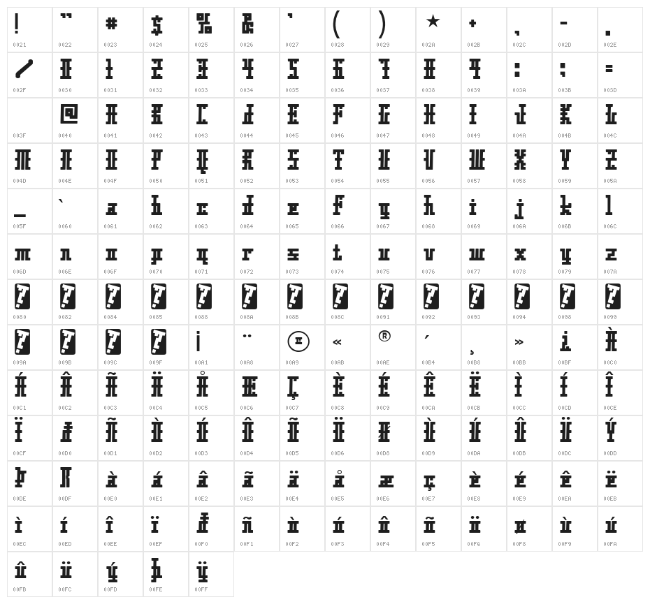Xolto-Regular Character Map