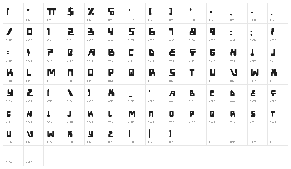 XPED Bold Character Map