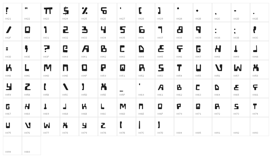 XPED Distressed Character Map