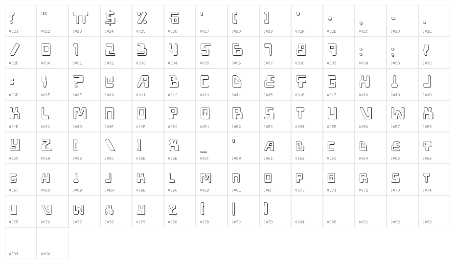 XPED Shadow Character Map