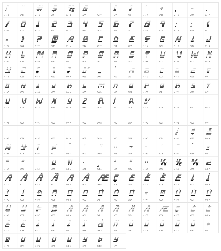 Xped Gradient Italic Character Map