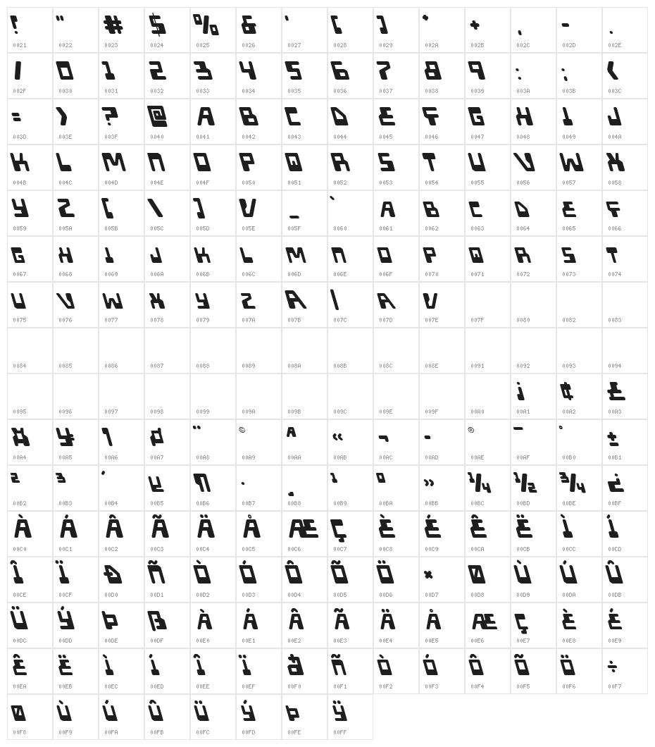Xped Leftalic Character Map