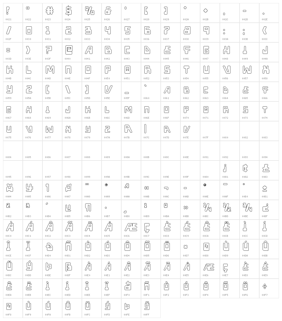 Xped Outline Character Map