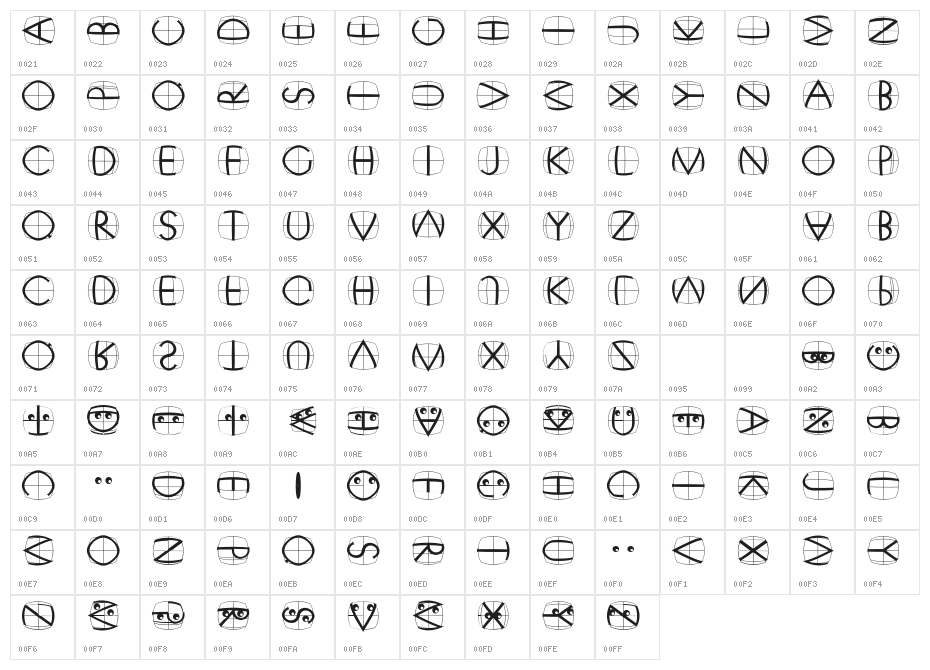 XperimentypoFSWhite Character Map
