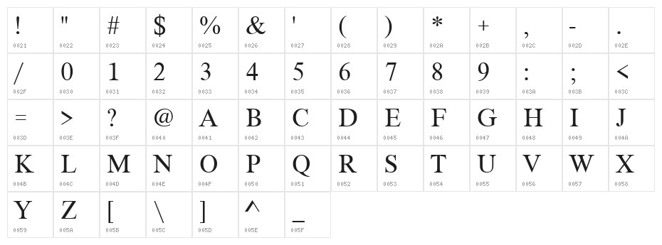 XSerif Unicode Character Map