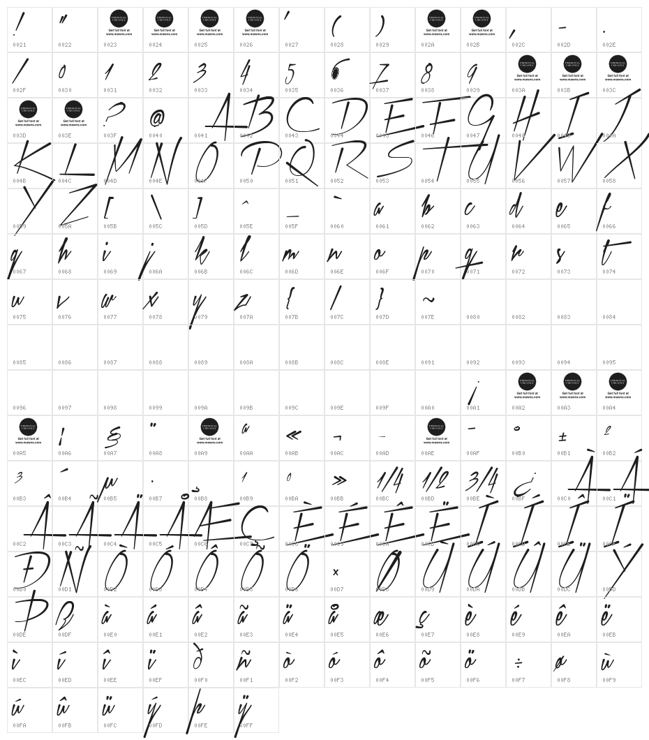 Xtreem Medium Demo Character Map