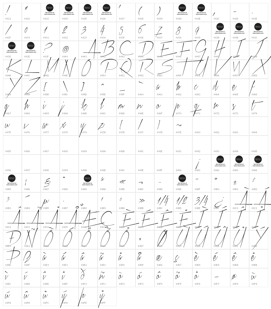 Xtreem Thin Demo Character Map