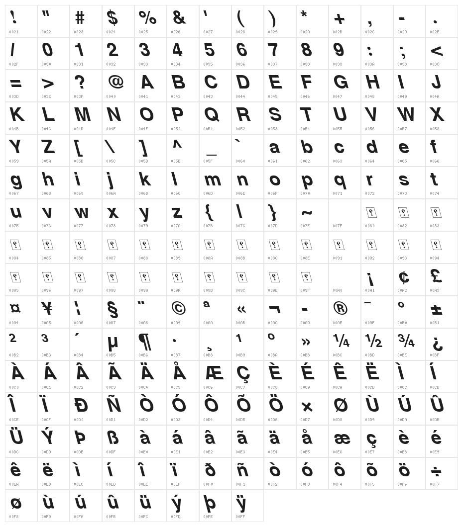 XW Zar Bold Italic Character Map