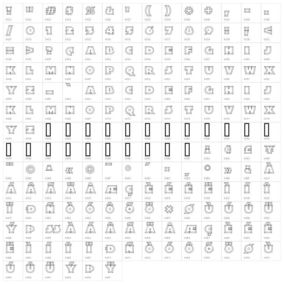 XylitolHollow-Regular Character Map
