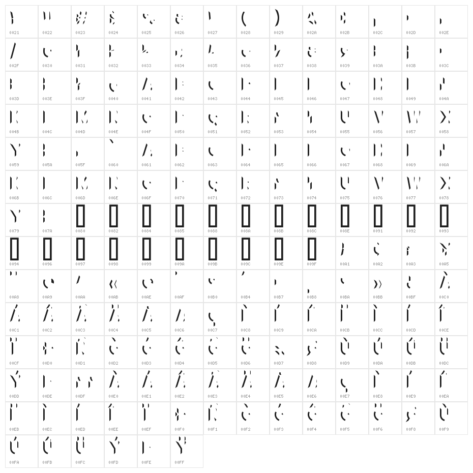 XylitolLeft-Regular Character Map