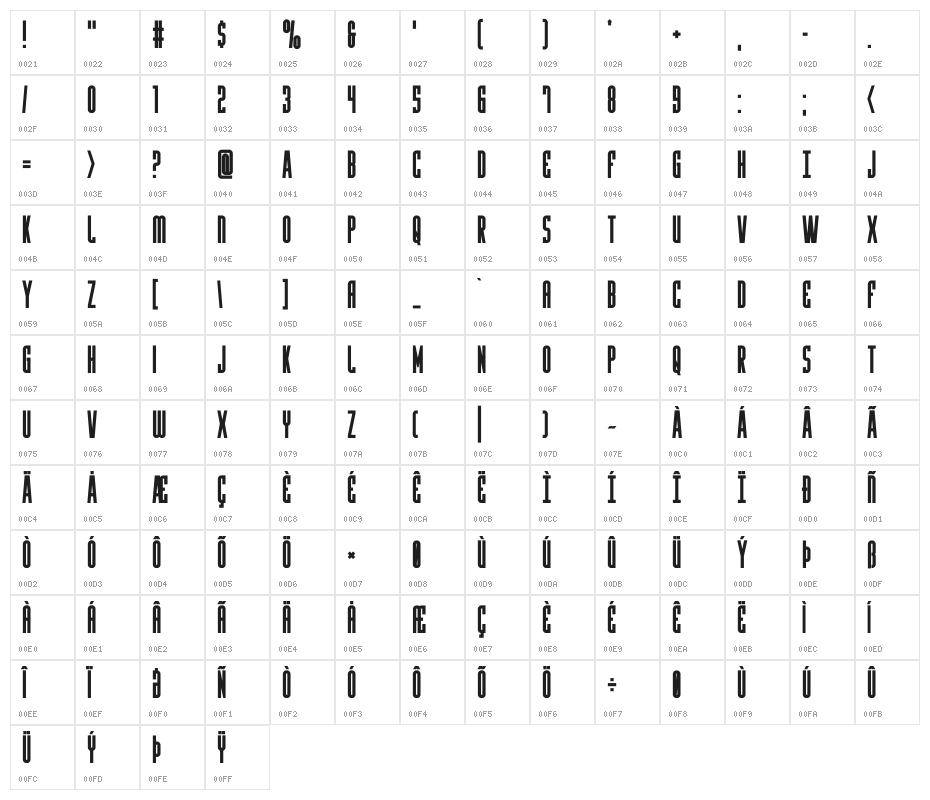 Y-Files Bold Character Map