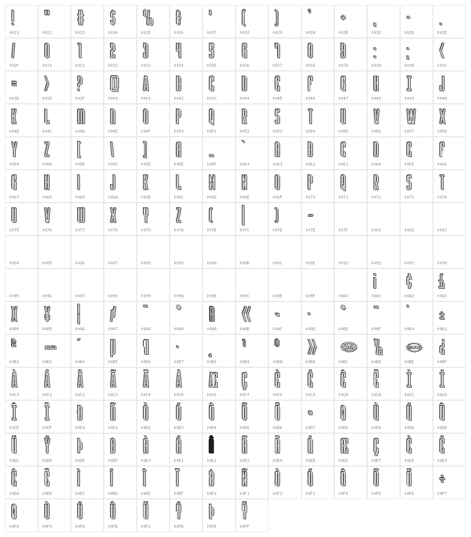 Y-Files Engraved Character Map