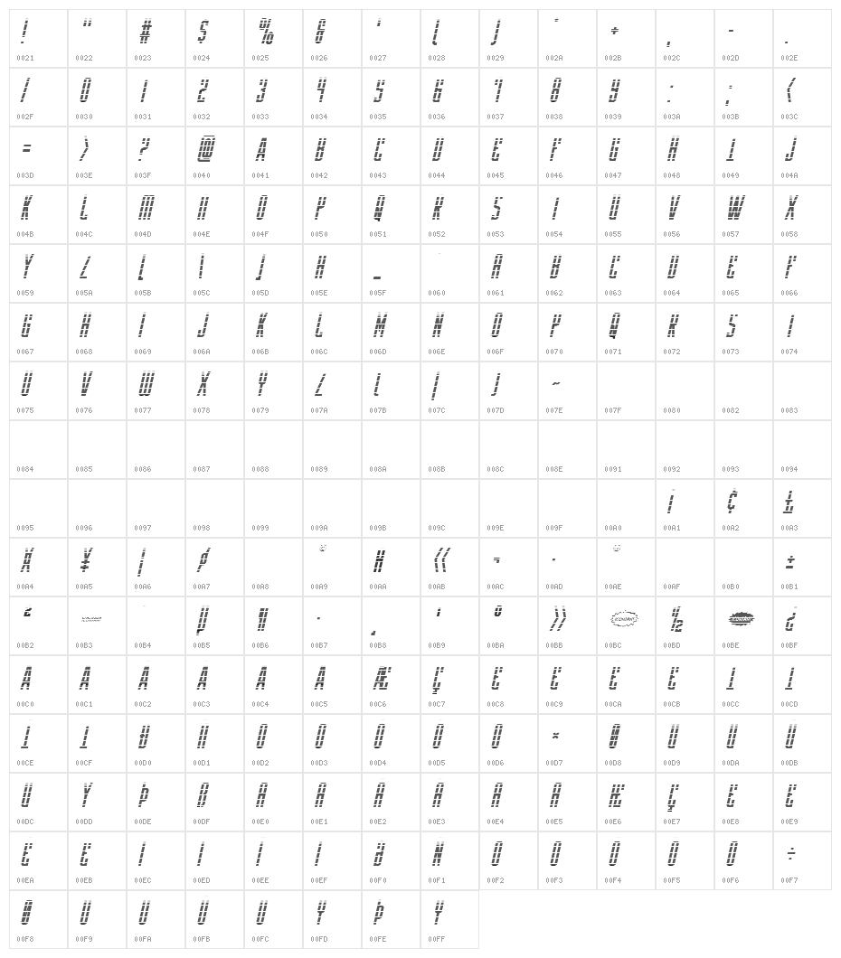 Y-Files Gradient Italic Character Map