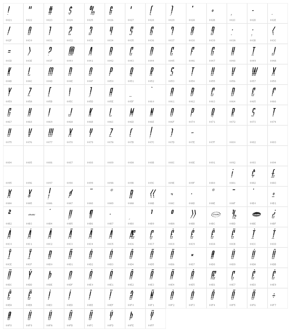 Y-Files Halftone Italic Character Map