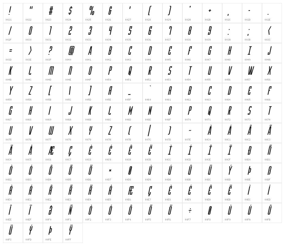 Y-Files Title Italic Character Map