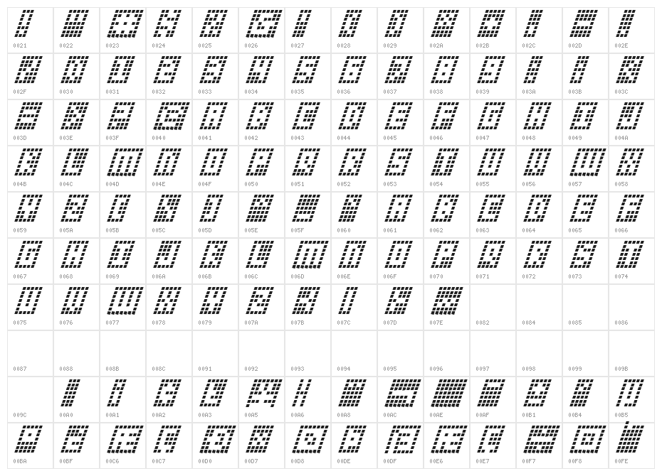 Y-Grid Italic Character Map