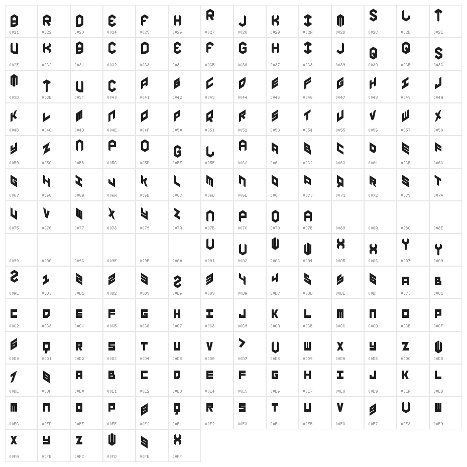 YAY USA Condensed Character Map