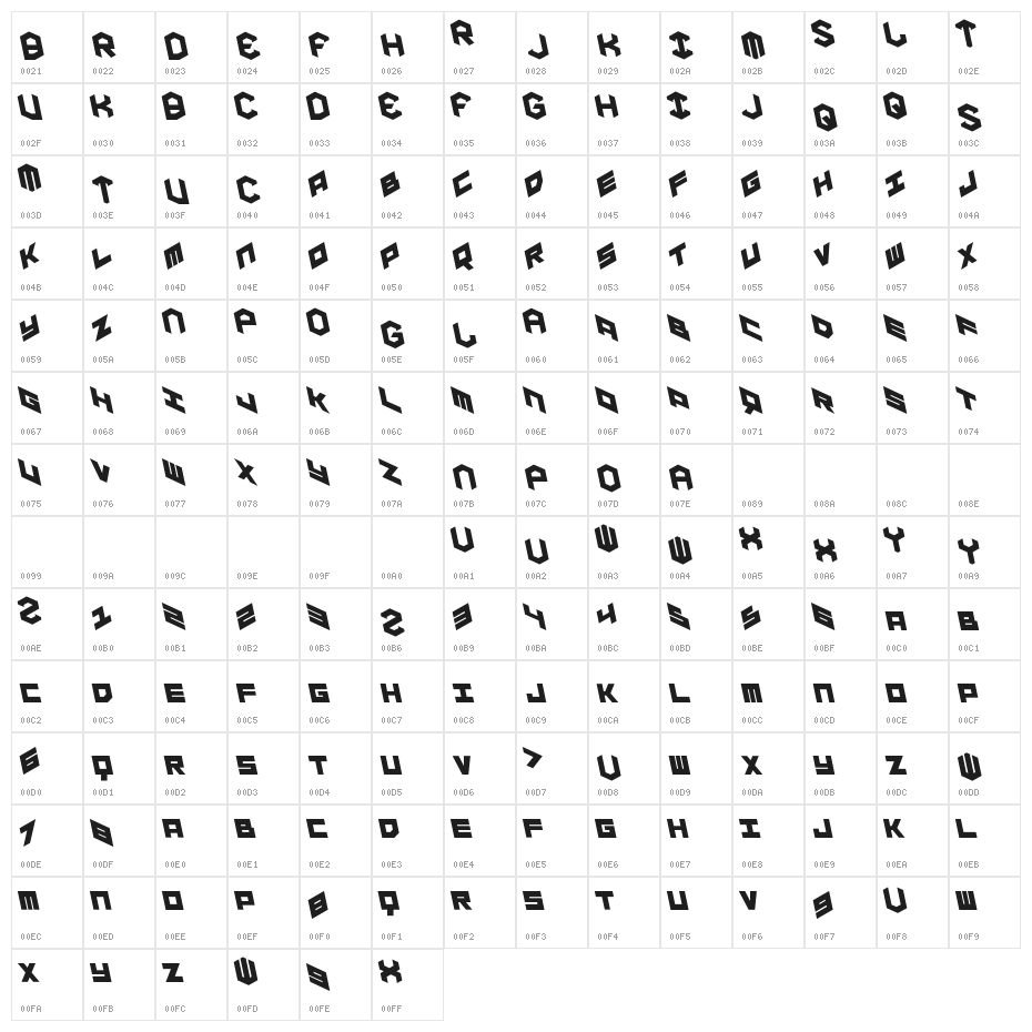 YAY USA Leftalic Character Map