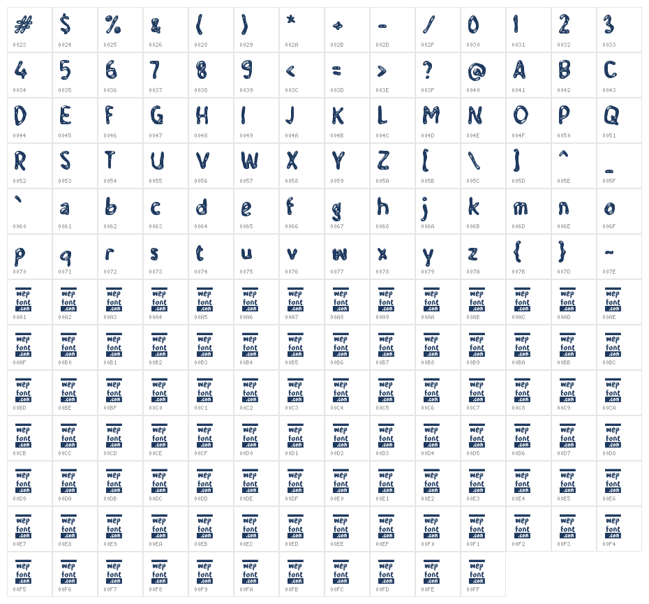 Yabasah Character Map