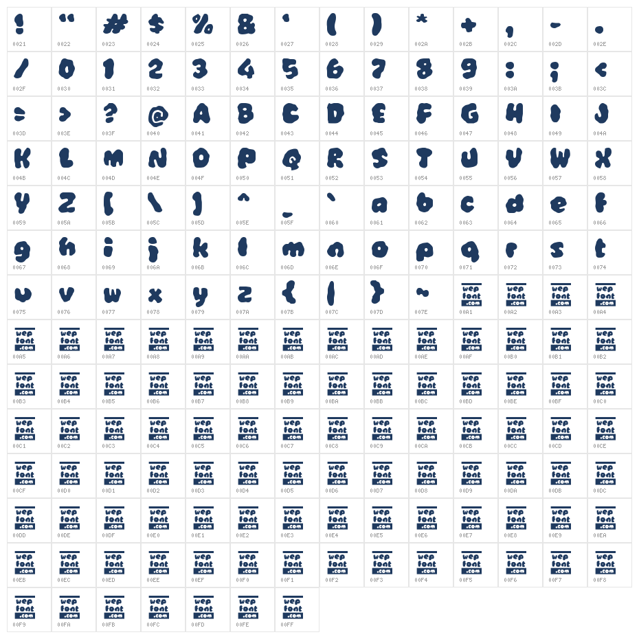 Yabinter Character Map