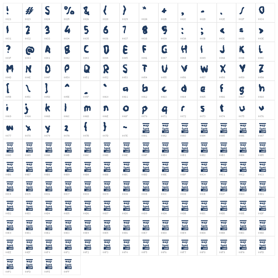 Yabosy Character Map