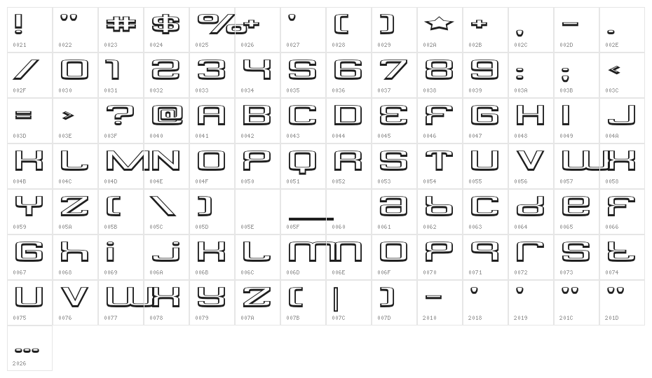 Yadou-Regular Character Map