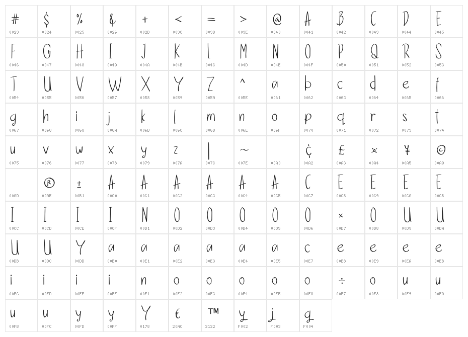 YahatsuPuRegular Character Map