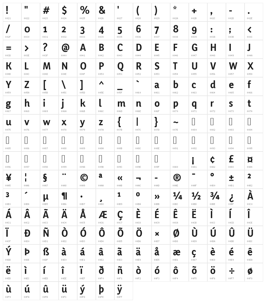 Yaldevi Colombo Bold Character Map