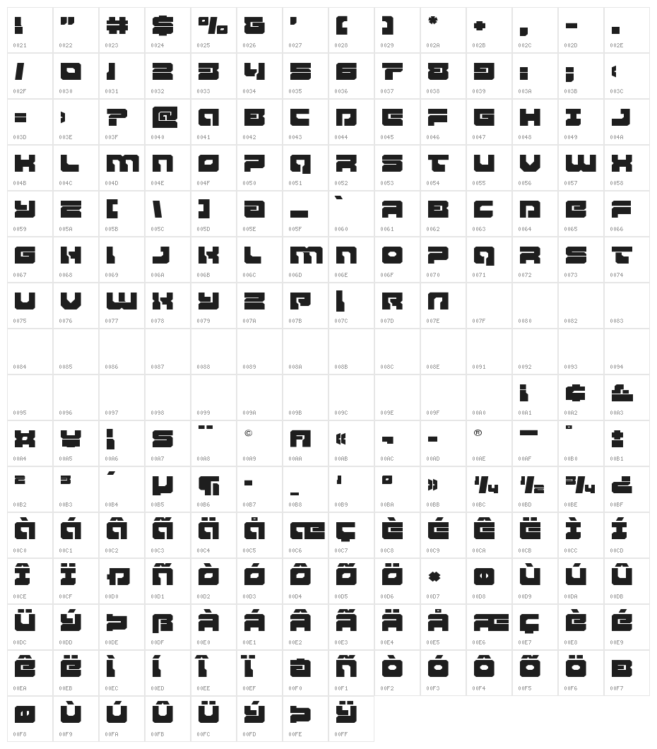 Yamagachi 2050 Expanded Character Map