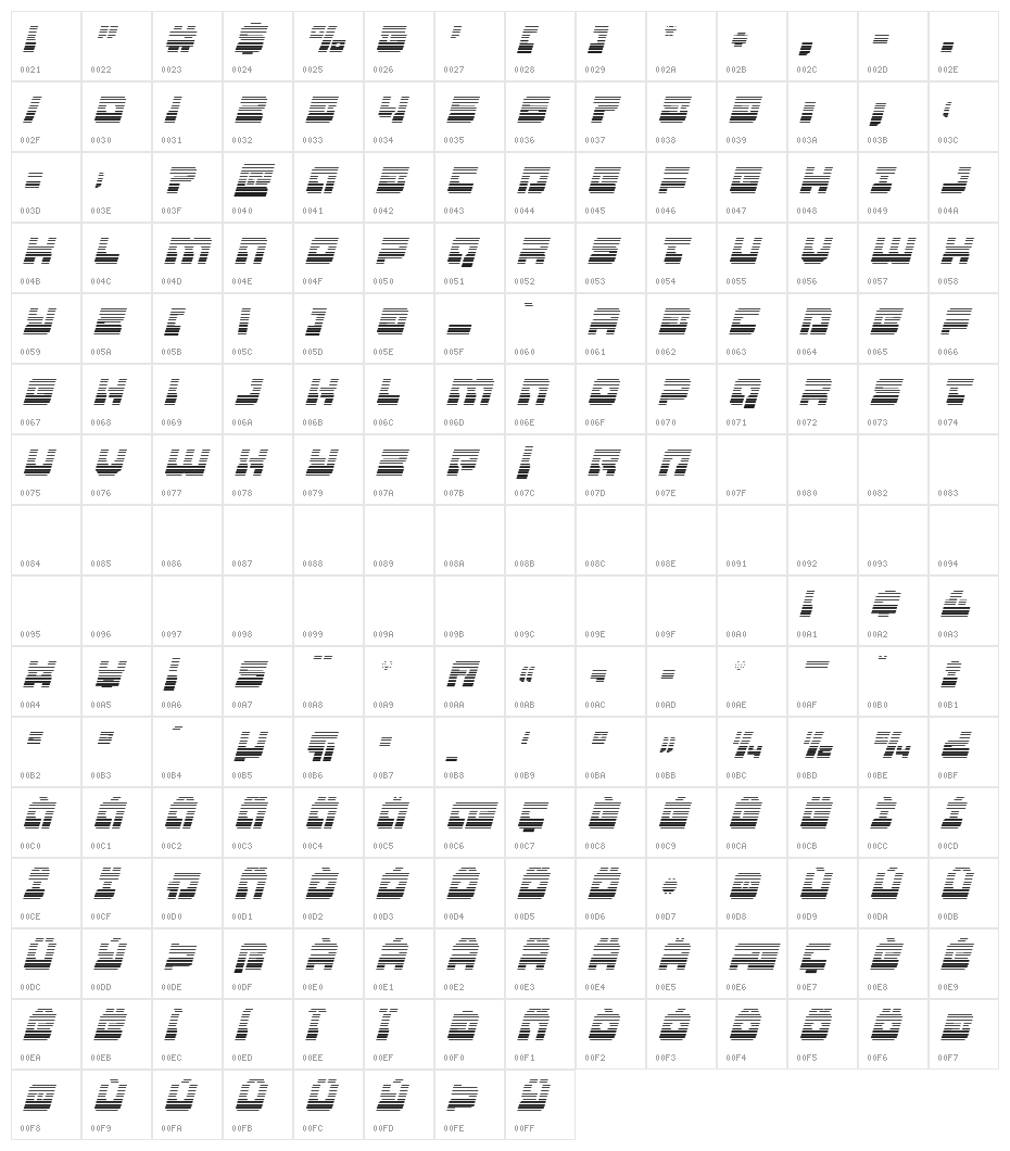 Yamagachi 2050 Gradient Italic Character Map