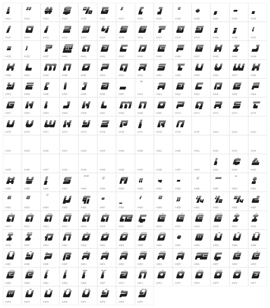 Yamagachi 2050 Halftone Italic Character Map