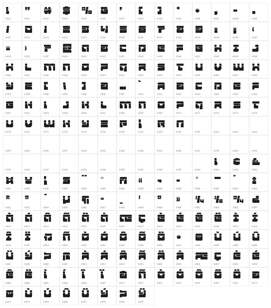 Yamagachi 2050 Laser Character Map