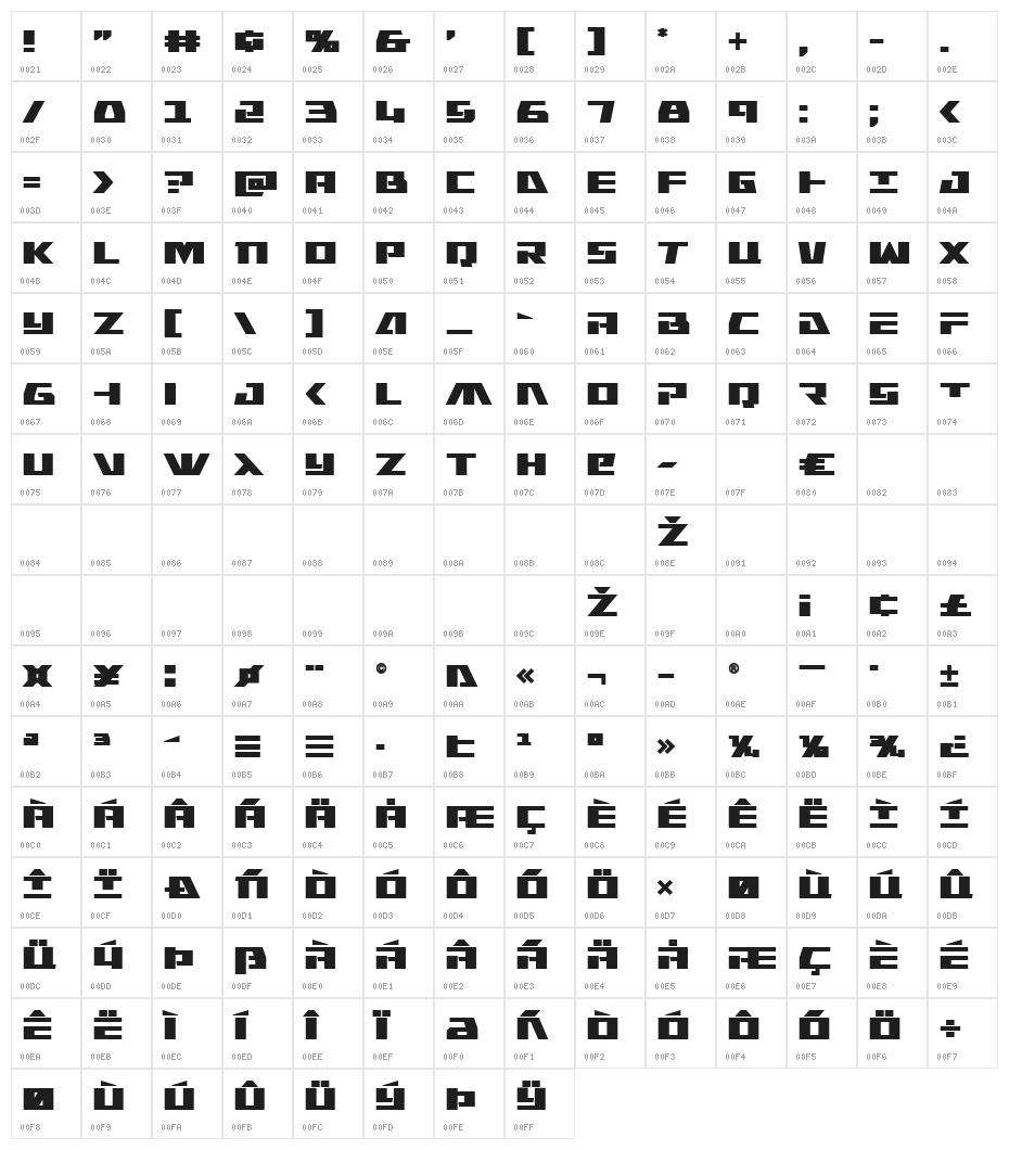 Yamato Class Bold Character Map