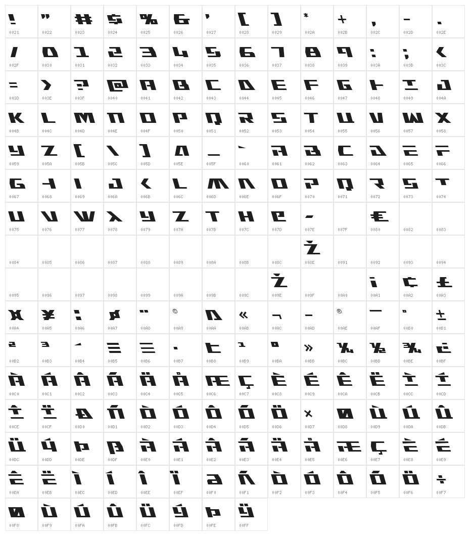 Yamato Class Leftalic Character Map