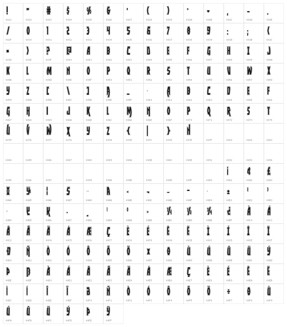 Yankee Clipper Academy Regular Character Map