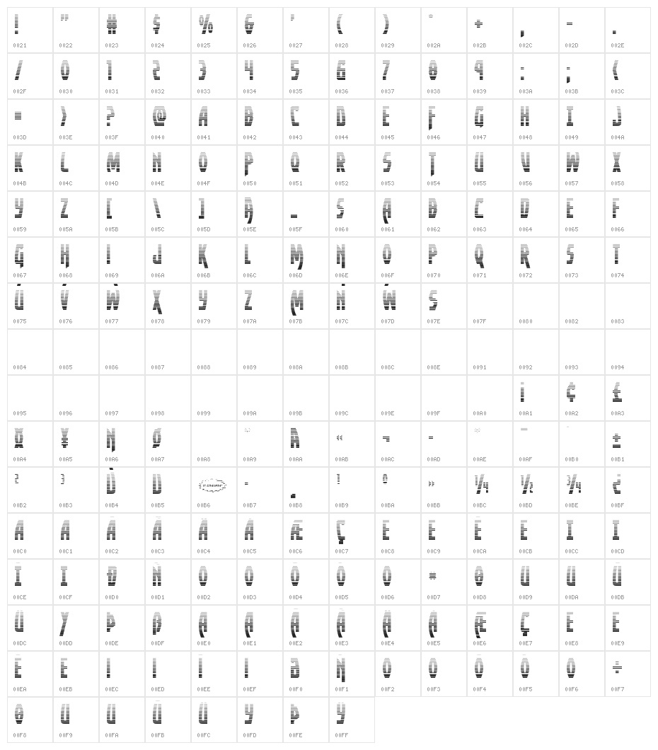 Yankee Clipper Gradient Character Map